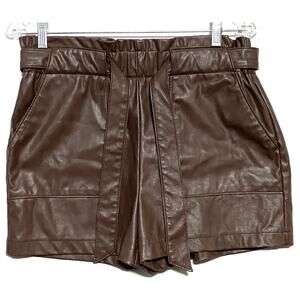 Ci Sono Faux Leather Paper Bag Shorts M Brown Biker Baddie Edgy Neutral Casual